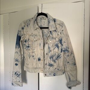 Free People Rumors Jones Tie Dye Blue Denim Jean Jacket Size small
